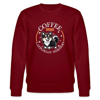 Coffee and Lapland Reindeer Dog - Stanley/Stella CHANGER Unisex Organic Sweatshirt - burgundy - Front - Nik (191cm) & Marisol (170cm)
