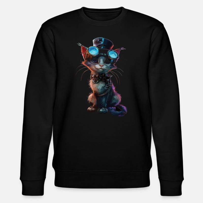 Steampunk-katze - Stanley/Stella Unisex Bio-Sweatshirt CHANGER  - Schwarz