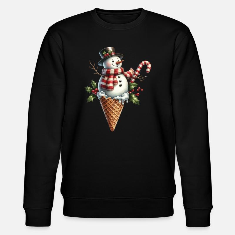 Fröhlicher Schneemann im Eishörnchen mit - Stanley/Stella Unisex Bio-Sweatshirt CHANGER  - Schwarz
