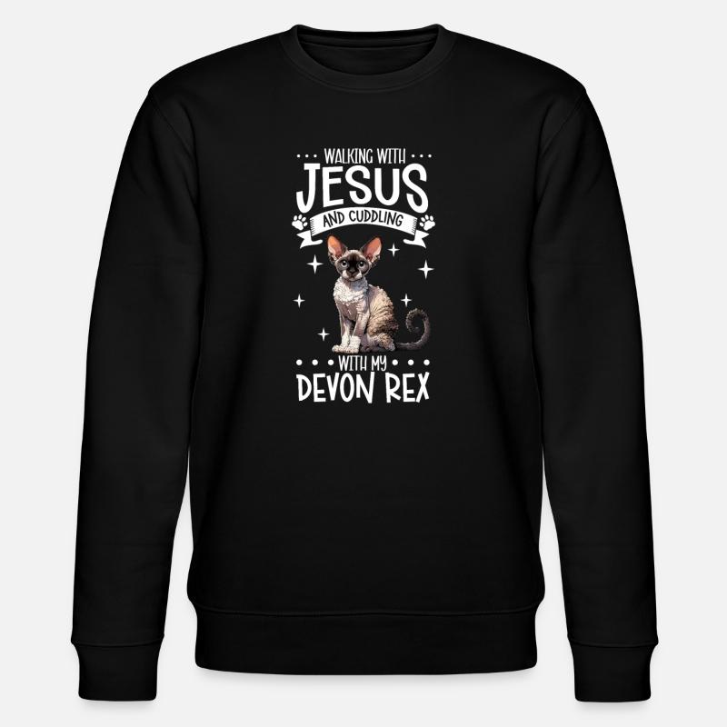 Jesus und meine Devon Rex - Stanley/Stella Unisex Bio-Sweatshirt CHANGER  - Schwarz