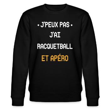 Ich kann nicht, ich habe Racquetball und Aperitif - Stanley/Stella Unisex Bio-Sweatshirt CHANGER  - Schwarz - Vorne - Nik (191cm) & Marisol (170cm)
