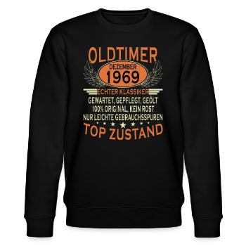 55. Geburtstag Oldtimer Dezember Jahrgang 1969 - Stanley/Stella Unisex Bio-Sweatshirt CHANGER  - Schwarz - Vorne - Nik (191cm) & Marisol (170cm)