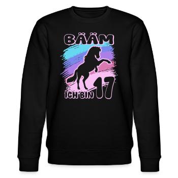Bääm ich bin 17 | Pferde Mädchen | Reiterin - Stanley/Stella Unisex Bio-Sweatshirt CHANGER  - Schwarz - Vorne - Nik (191cm) & Marisol (170cm)