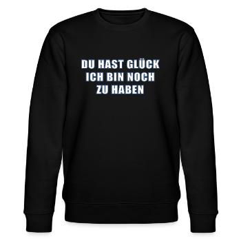 Du hast Glück,ich bin noch zu haben ! - Stanley/Stella Unisex Bio-Sweatshirt CHANGER  - Schwarz - Vorne - Nik (191cm) & Marisol (170cm)