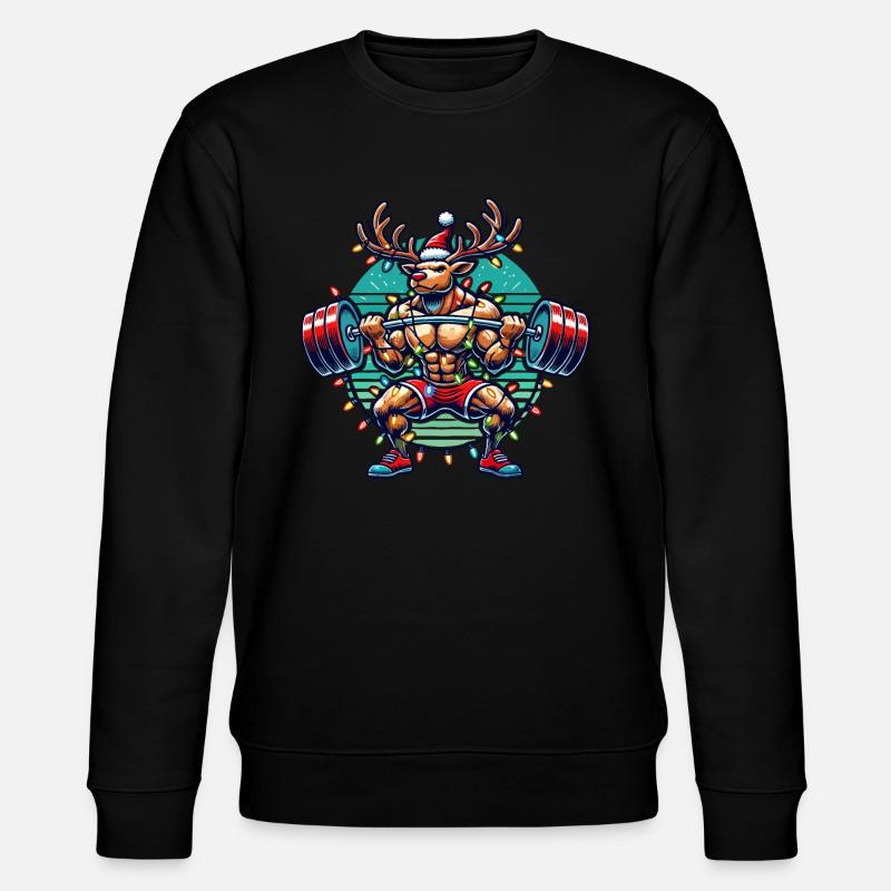Christmas Bodybuilder Reindeer Muscle Power - Stanley/Stella CHANGER Unisex Organic Sweatshirt - black