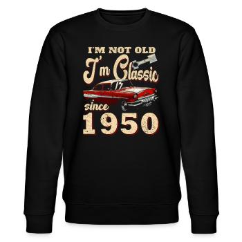 75. Geburtstag Oldtimer 1950 Jahrgang 1950 - Stanley/Stella Unisex Bio-Sweatshirt CHANGER  - Schwarz - Vorne - Nik (191cm) & Marisol (170cm)