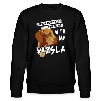 Beautiful Day With Vizsla - Stanley/Stella CHANGER Unisex Organic Sweatshirt - black - Front - Nik (191cm) & Marisol (170cm)