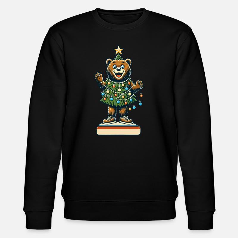 Fröhlicher Bär Mit Weihnachtslichtern - Stanley/Stella Unisex Bio-Sweatshirt CHANGER  - Schwarz