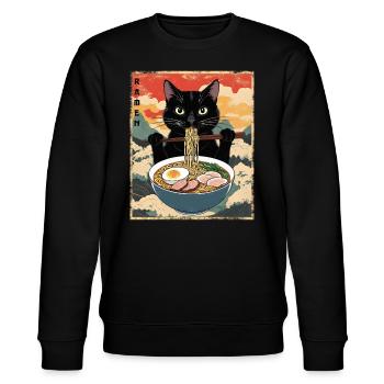 Vintage Katze Ramen - Stanley/Stella Unisex Bio-Sweatshirt CHANGER  - Schwarz - Vorne - Nik (191cm) & Marisol (170cm)