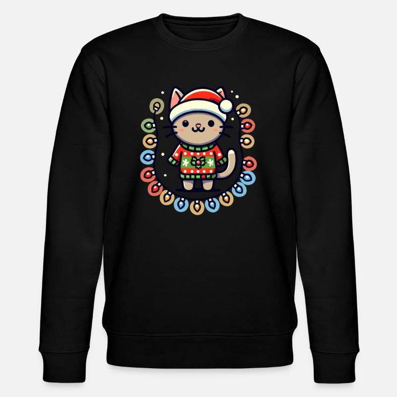 Weihnachtliche Katze Mit Lichterkette - Stanley/Stella Unisex Bio-Sweatshirt CHANGER  - Schwarz