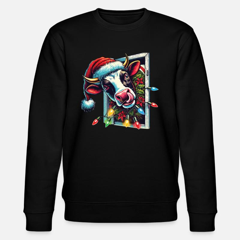 Lustige Weihnachtskuh Mit Lichtern - Stanley/Stella Unisex Bio-Sweatshirt CHANGER  - Schwarz