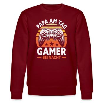 Gamer Papa Vater Gaming Liebhaber Videospieler PC - Stanley/Stella Unisex Bio-Sweatshirt CHANGER  - Burgunderrot - Vorne - Nik (191cm) & Marisol (170cm)