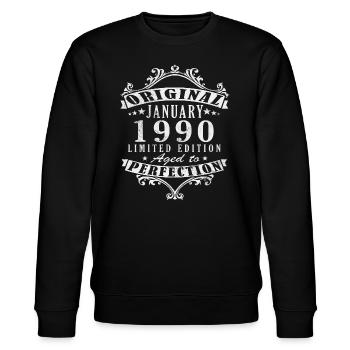 Birthday January 1990 - Gift January 1990 - Stanley/Stella CHANGER Unisex Organic Sweatshirt - black - Front - Nik (191cm) & Marisol (170cm)