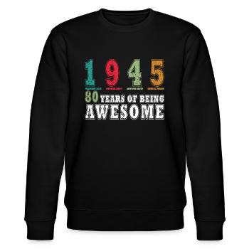 80. Geburtstag 80 Jahre Jahrgang 1945 - Stanley/Stella Unisex Bio-Sweatshirt CHANGER  - Schwarz - Vorne - Nik (191cm) & Marisol (170cm)