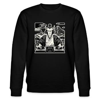 DJ Samurai Musik Retro Streetwear Design - Stanley/Stella Unisex Bio-Sweatshirt CHANGER  - Schwarz - Vorne - Nik (191cm) & Marisol (170cm)