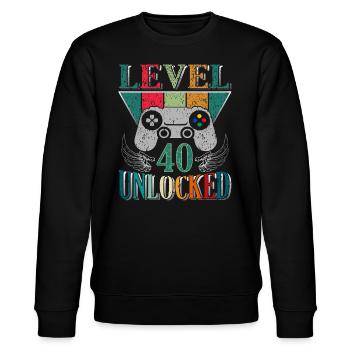 40th Birthday Gamer Level 40 Years - Stanley/Stella CHANGER Unisex Organic Sweatshirt - black - Front - Nik (191cm) & Marisol (170cm)
