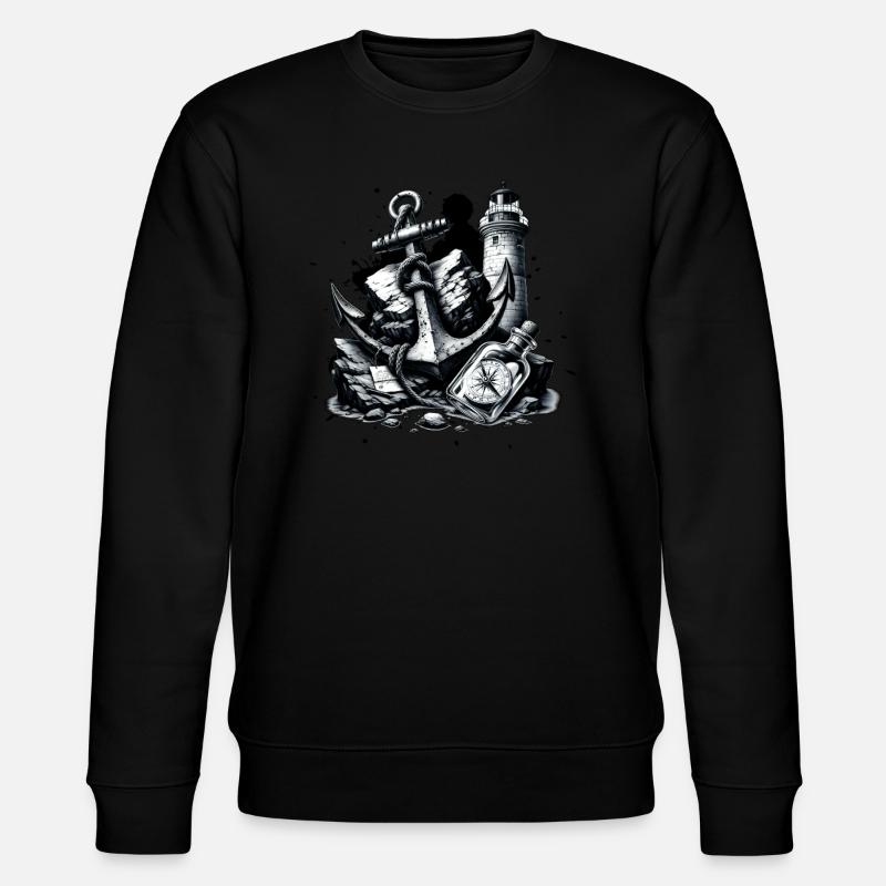 Anker Leuchtturm Kompass Flaschenpost - Stanley/Stella Unisex Bio-Sweatshirt CHANGER  - Schwarz