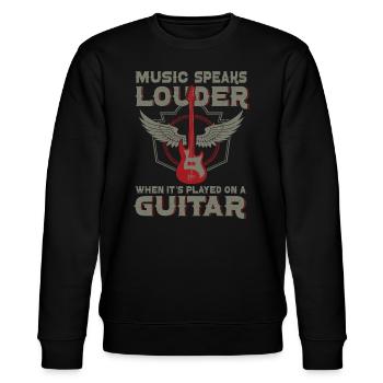 Bassgitarrist Gitarrist E -Gitarre - Stanley/Stella Unisex Bio-Sweatshirt CHANGER  - Schwarz - Vorne - Nik (191cm) & Marisol (170cm)
