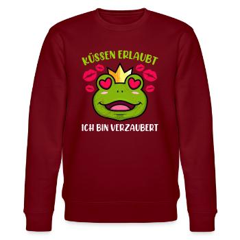 Faschings Party KÜSSEN ERLAUBT BIN VERZAUBERT - Stanley/Stella Unisex Bio-Sweatshirt CHANGER  - Burgunderrot - Vorne - Nik (191cm) & Marisol (170cm)