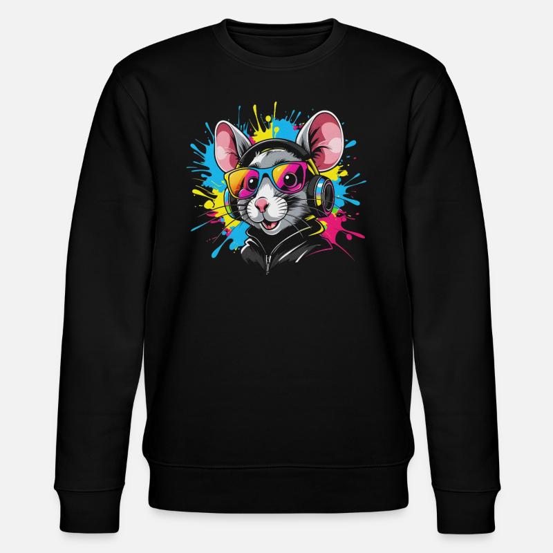 Ratte mit Kopfhörer - Stanley/Stella Unisex Bio-Sweatshirt CHANGER  - Schwarz