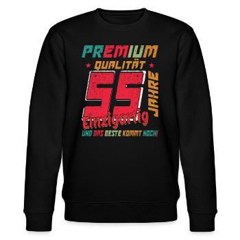 55 Jahre Jubiläum 55 Jahre: Das Beste kommt erst - Stanley/Stella Unisex Bio-Sweatshirt CHANGER  - Schwarz - Vorne - Nik (191cm) & Marisol (170cm)