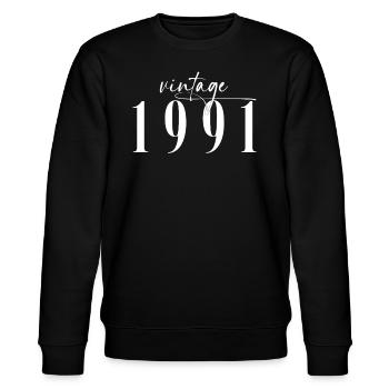 Vintage 1991 Elegant Minimalist Birthday - Stanley/Stella CHANGER Unisex Organic Sweatshirt - black - Front - Nik (191cm) & Marisol (170cm)