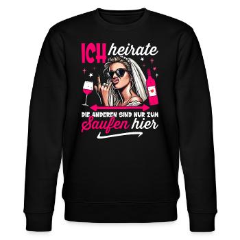 JGA Braut T-Shirt JGA Frauen Junggesellenabschied - Stanley/Stella Unisex Bio-Sweatshirt CHANGER  - Schwarz - Vorne - Nik (191cm) & Marisol (170cm)