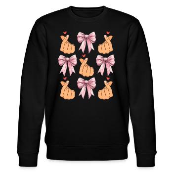 Coquette Bogen Saranghae Kpop Finger Herz Rosa - Stanley/Stella Unisex Bio-Sweatshirt CHANGER  - Schwarz - Vorne - Nik (191cm) & Marisol (170cm)