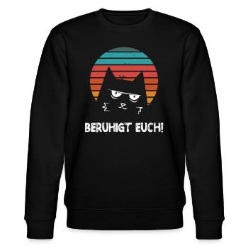 Katze Beruhigt euch - Stanley/Stella Unisex Bio-Sweatshirt CHANGER  - Schwarz - Vorne - Nik (191cm) & Marisol (170cm)