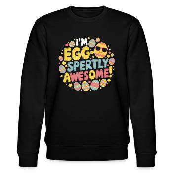 Ich bin eier-weise großartig – Lustiges Ostershirt - Stanley/Stella Unisex Bio-Sweatshirt CHANGER  - Schwarz - Vorne - Nik (191cm) & Marisol (170cm)