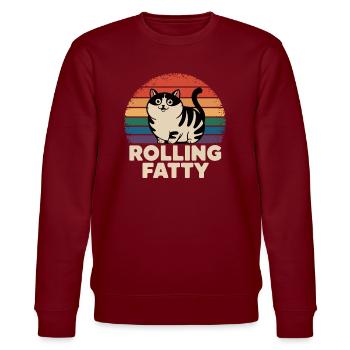 Rolling Fatty Katze Tier Lustige Katze - Stanley/Stella Unisex Bio-Sweatshirt CHANGER  - Burgunderrot - Vorne - Nik (191cm) & Marisol (170cm)