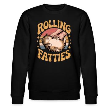 Rolling Fatty Katze Tier Lustige Katze - Stanley/Stella Unisex Bio-Sweatshirt CHANGER  - Schwarz - Vorne - Nik (191cm) & Marisol (170cm)