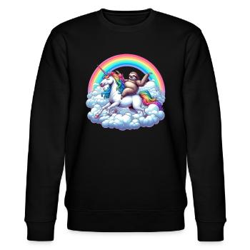 Sloth riding unicorn under rainbow clouds - Stanley/Stella CHANGER Unisex Organic Sweatshirt - black - Front - Nik (191cm) & Marisol (170cm)
