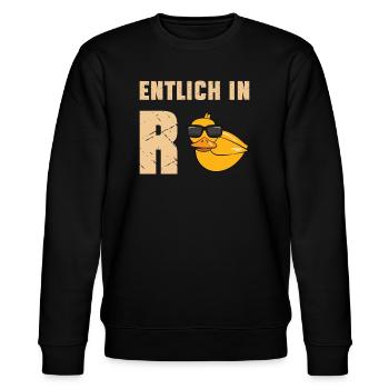 Entlich in Rente Ente - Stanley/Stella Unisex Bio-Sweatshirt CHANGER  - Schwarz - Vorne - Nik (191cm) & Marisol (170cm)