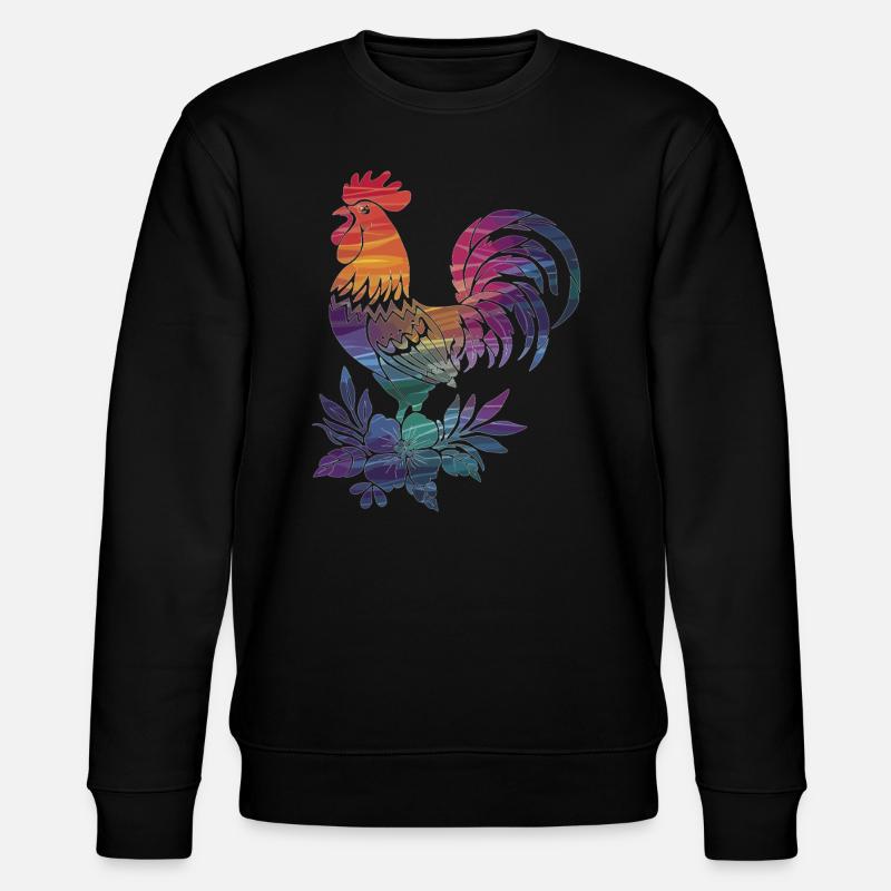 Bunter Hahn mit Blumen - Stanley/Stella Unisex Bio-Sweatshirt CHANGER  - Schwarz