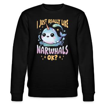 Narwhal Chibi Kawaii - Stanley/Stella Unisex Bio-Sweatshirt CHANGER  - Schwarz - Vorne - Nik (191cm) & Marisol (170cm)