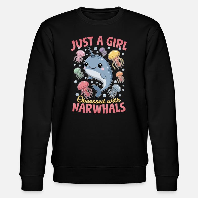 Narwhal Chibi Kawaii - Stanley/Stella CHANGER Unisex Organic Sweatshirt - black