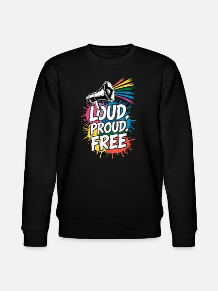 Loud, Proud, Free Megafon Regenbogen - Stanley/Stella Unisex Bio-Sweatshirt CHANGER  - Schwarz