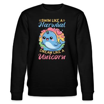 Narwhal Chibi Kawaii - Stanley/Stella Unisex Bio-Sweatshirt CHANGER  - Schwarz - Vorne - Nik (191cm) & Marisol (170cm)