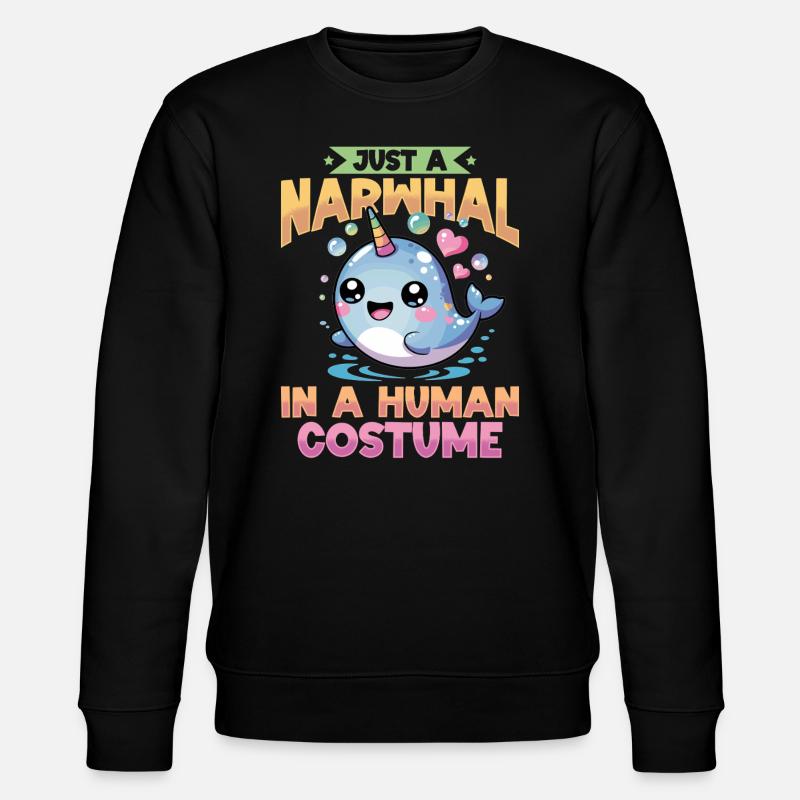 Narwhal Chibi Kawaii - Stanley/Stella CHANGER Unisex Organic Sweatshirt - black