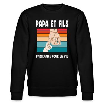 papa et fils main vintage père fête des pères - Sweat bio CHANGER Stanley/Stella Unisexe - noir - Devant - Nik (191cm) & Marisol (170cm)