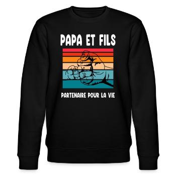 papa et fils point main vintage père fête pères - Sweat bio CHANGER Stanley/Stella Unisexe - noir - Devant - Nik (191cm) & Marisol (170cm)