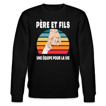 père et fils papa main vintage fête des pères - Sweat bio CHANGER Stanley/Stella Unisexe - noir - Devant - Nik (191cm) & Marisol (170cm)