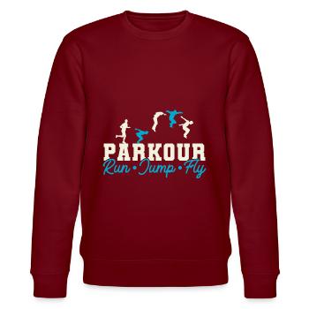 Parkour Freerunning Traceur - Stanley/Stella Unisex Bio-Sweatshirt CHANGER  - Burgunderrot - Vorne - Nik (191cm) & Marisol (170cm)