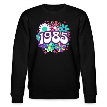 Retro Groovy Jahr 1985 Frauen 40 Jahre alter Geburtstag - Stanley/Stella Unisex Bio-Sweatshirt CHANGER  - Schwarz - Vorne - Nik (191cm) & Marisol (170cm)