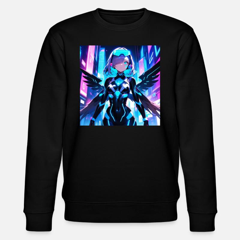 Cyber Engel Mädchen waifu - Stanley/Stella Unisex Bio-Sweatshirt CHANGER  - Schwarz