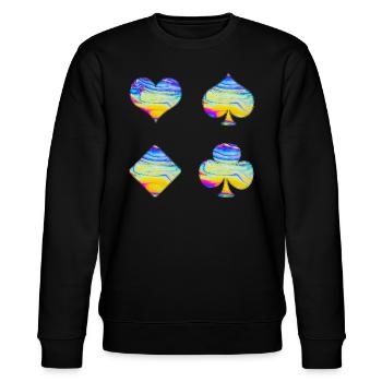 Spielkarten - Stanley/Stella Unisex Bio-Sweatshirt CHANGER  - Schwarz - Vorne - Nik (191cm) & Marisol (170cm)
