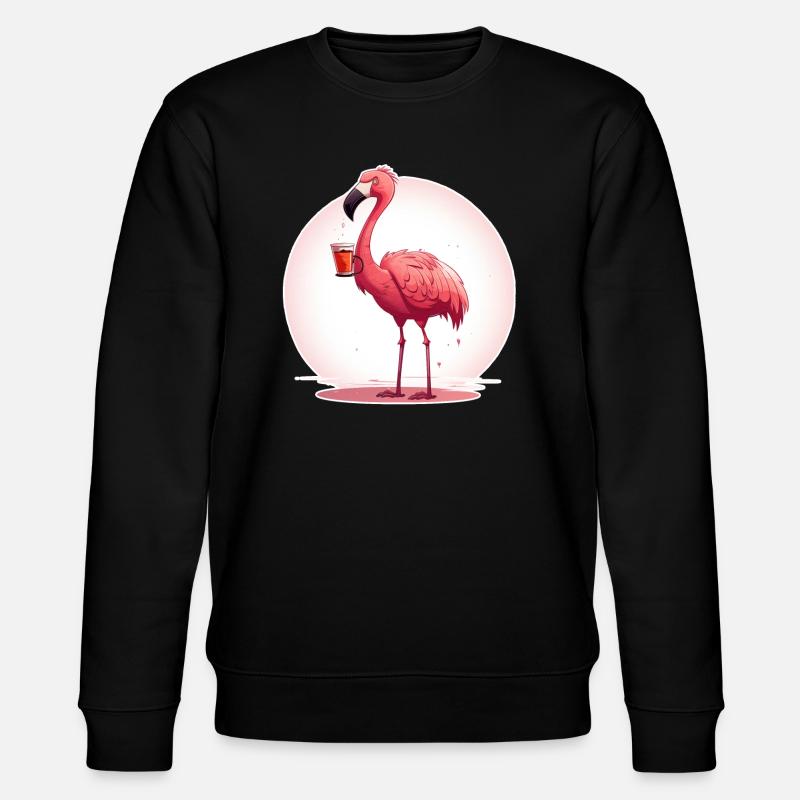 Flamingo drinks coffee - Stanley/Stella CHANGER Unisex Organic Sweatshirt - black