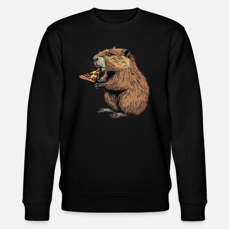 Biber isst Pizza - Stanley/Stella Unisex Bio-Sweatshirt CHANGER  - Schwarz