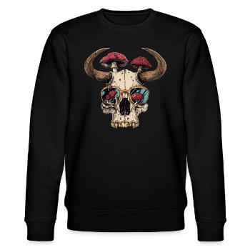 Schädel Pilze Naturmotiv - Stanley/Stella Unisex Bio-Sweatshirt CHANGER  - Schwarz - Vorne - Nik (191cm) & Marisol (170cm)